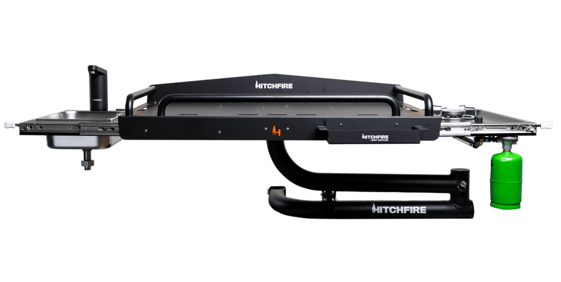 Black Hitchfire bike rack on a white background