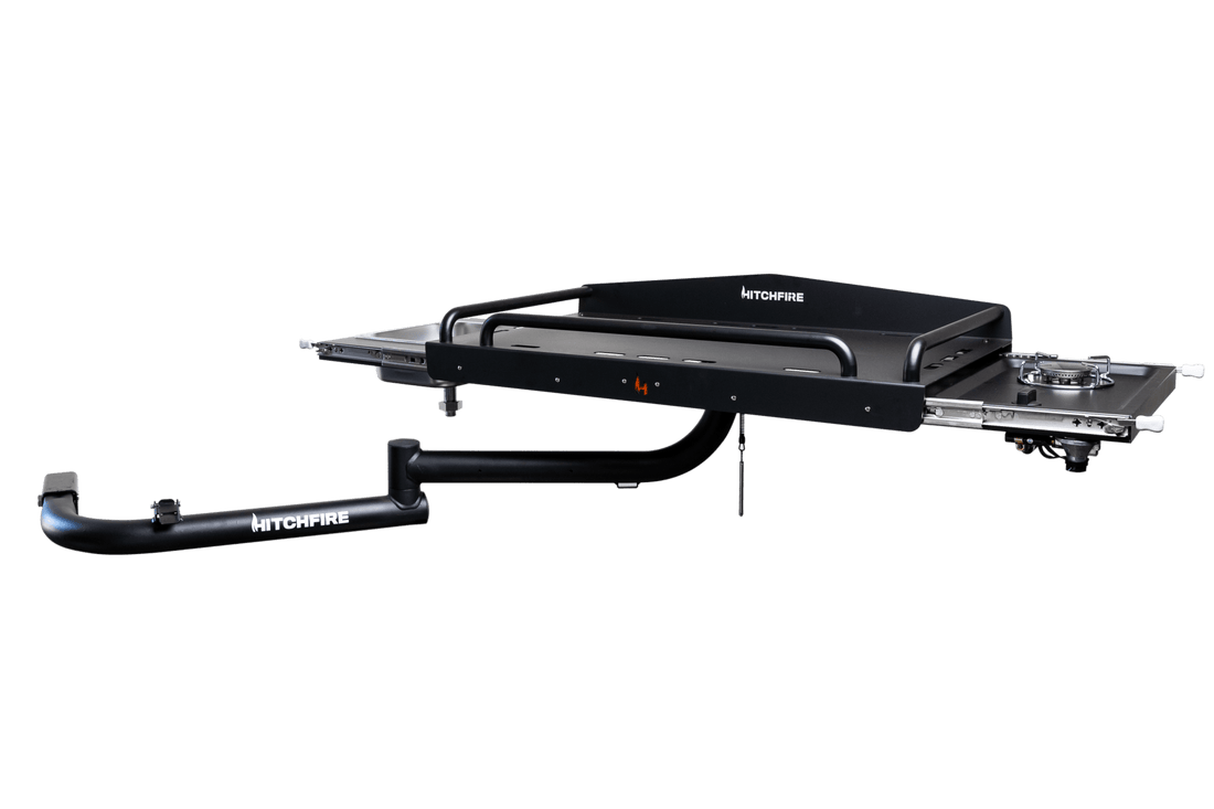 Black hitch cargo carrier on a white background