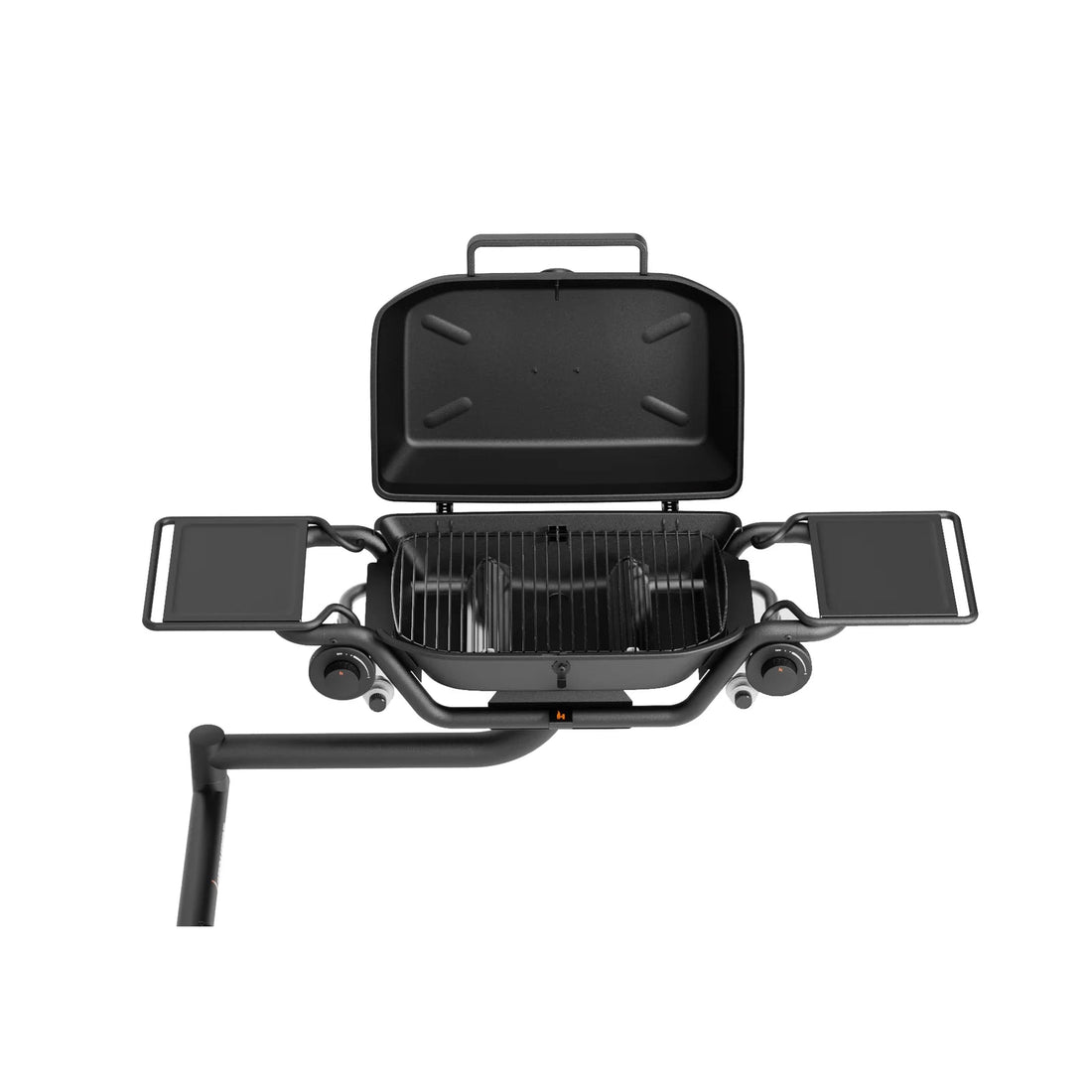 Portable grill with open lid on a transparent background
