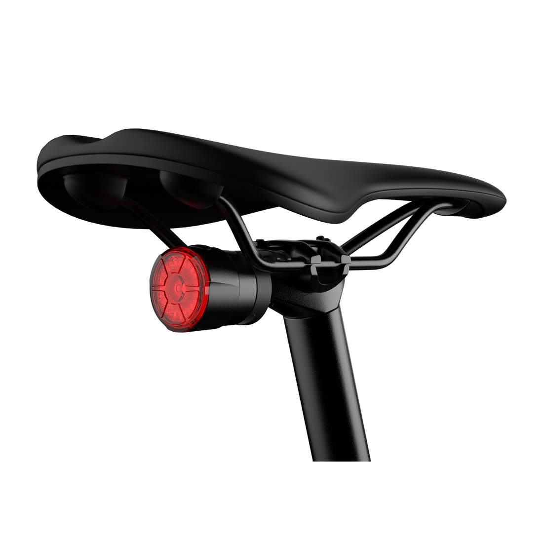 Bicycle seat with a red light on a white background