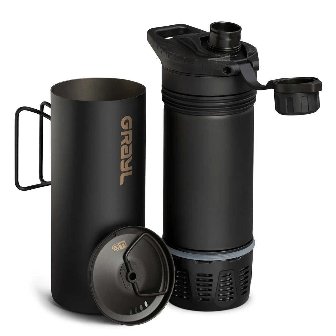 GeoPress Ti Black Edition outer cup and inner press shown apart