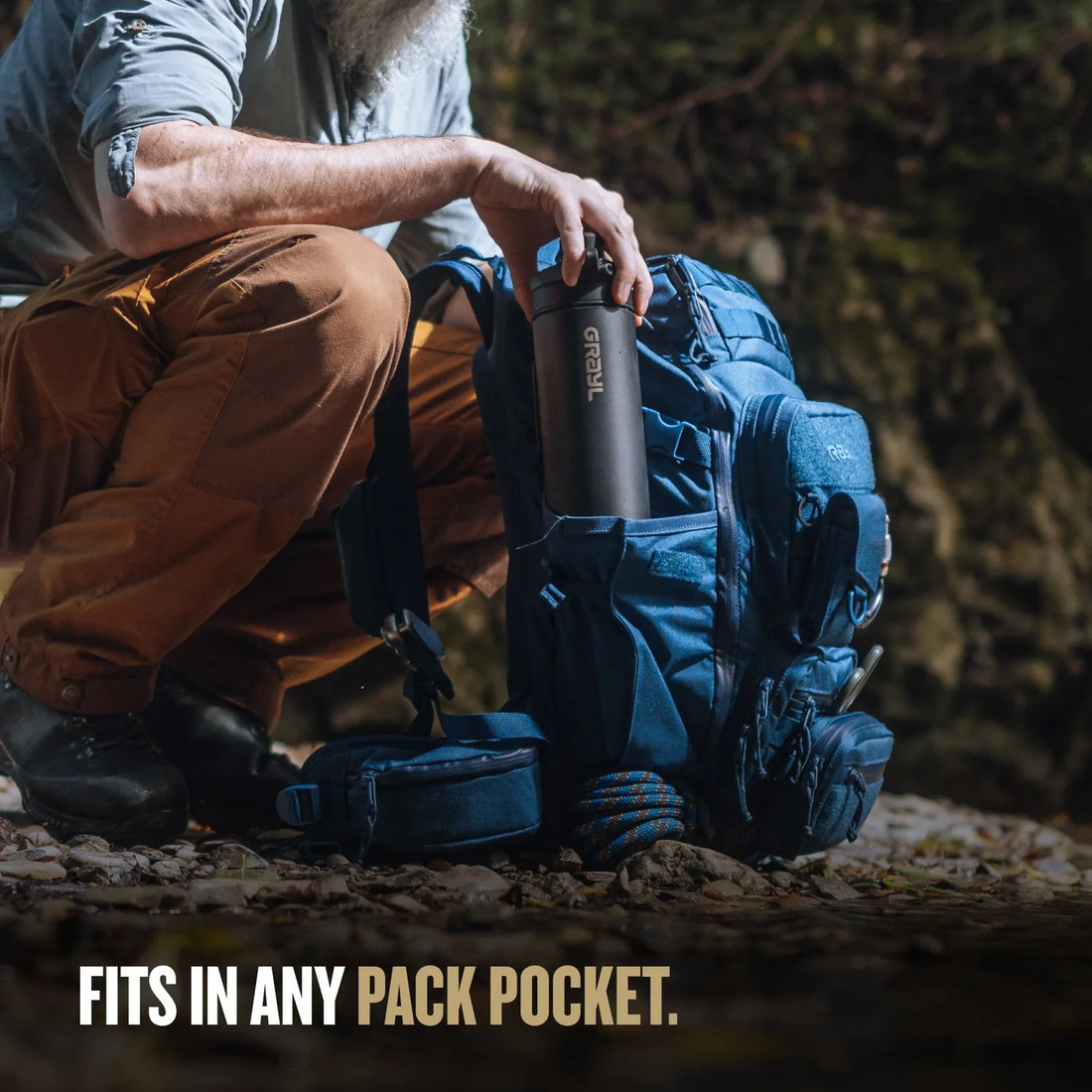 GeoPress Ti Black Edition in a pack side pocket