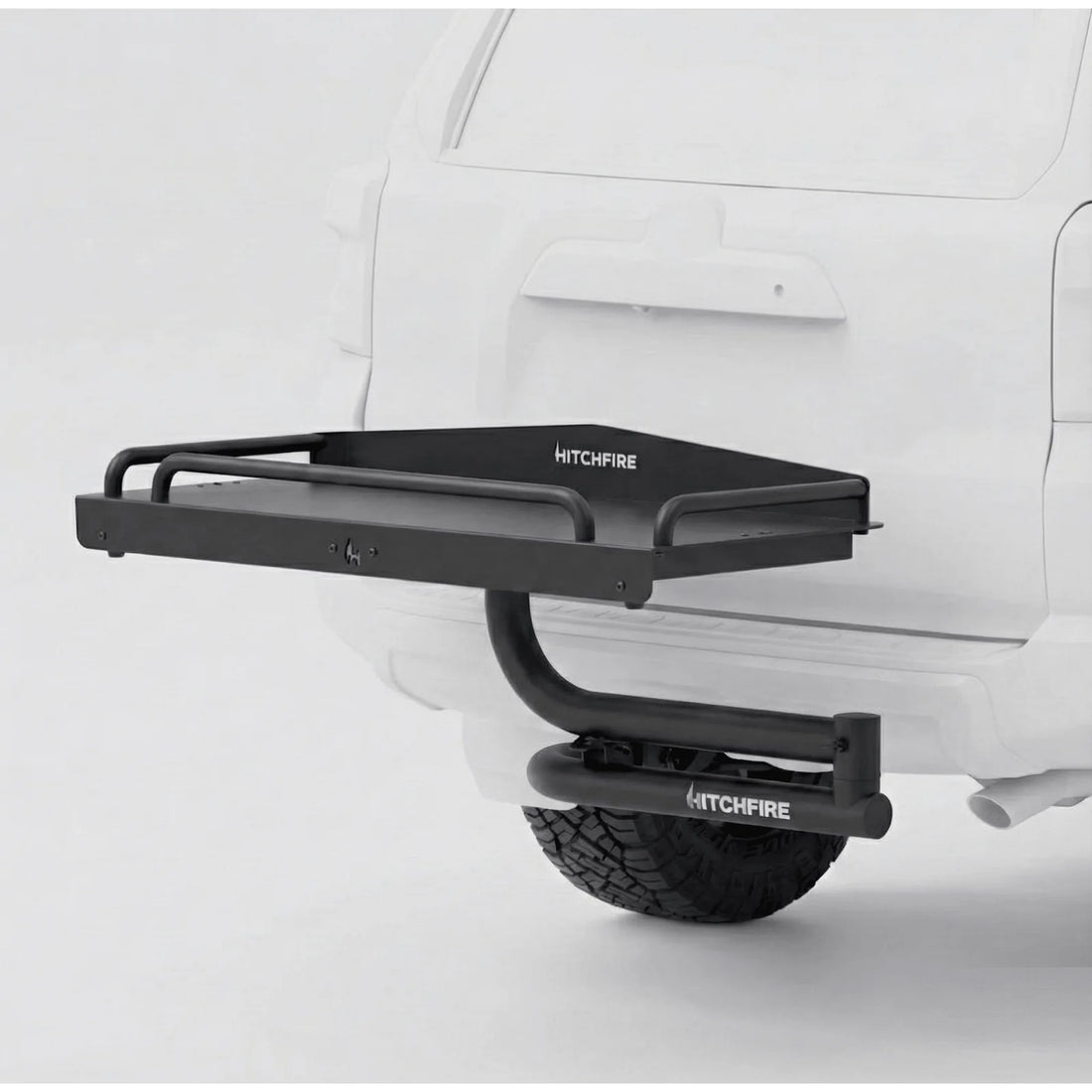 HitchFire Ledge XL swing-out cargo platform on a 2 inch hitch