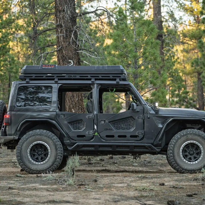 DV8 Jeep Wrangler JL 4-Door Roof Rack 2018-2026 installed and in use