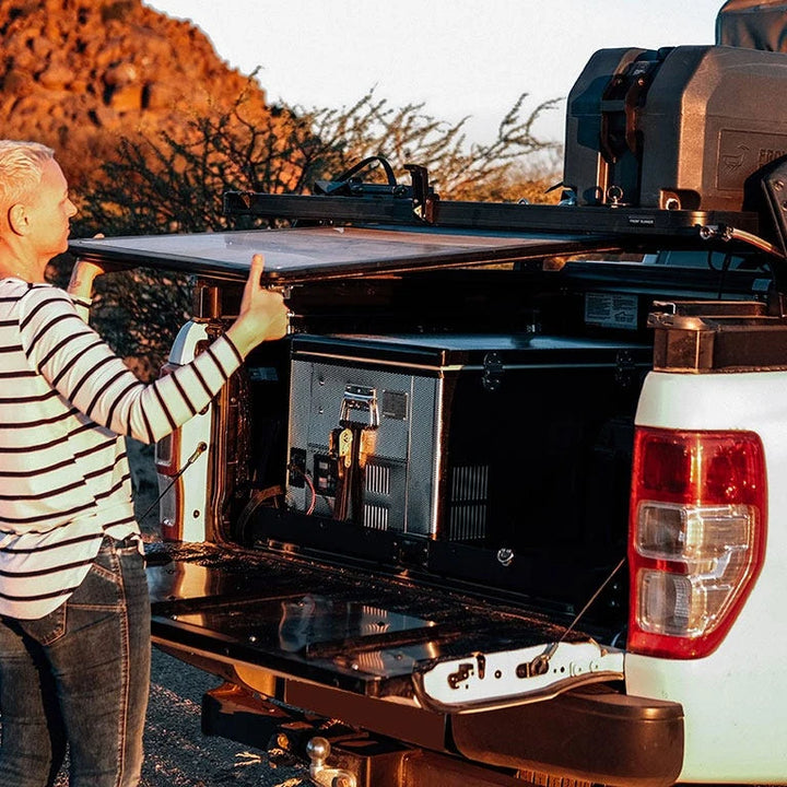Front Runner Pro Stainless Steel Camp Table Kit installed and in use