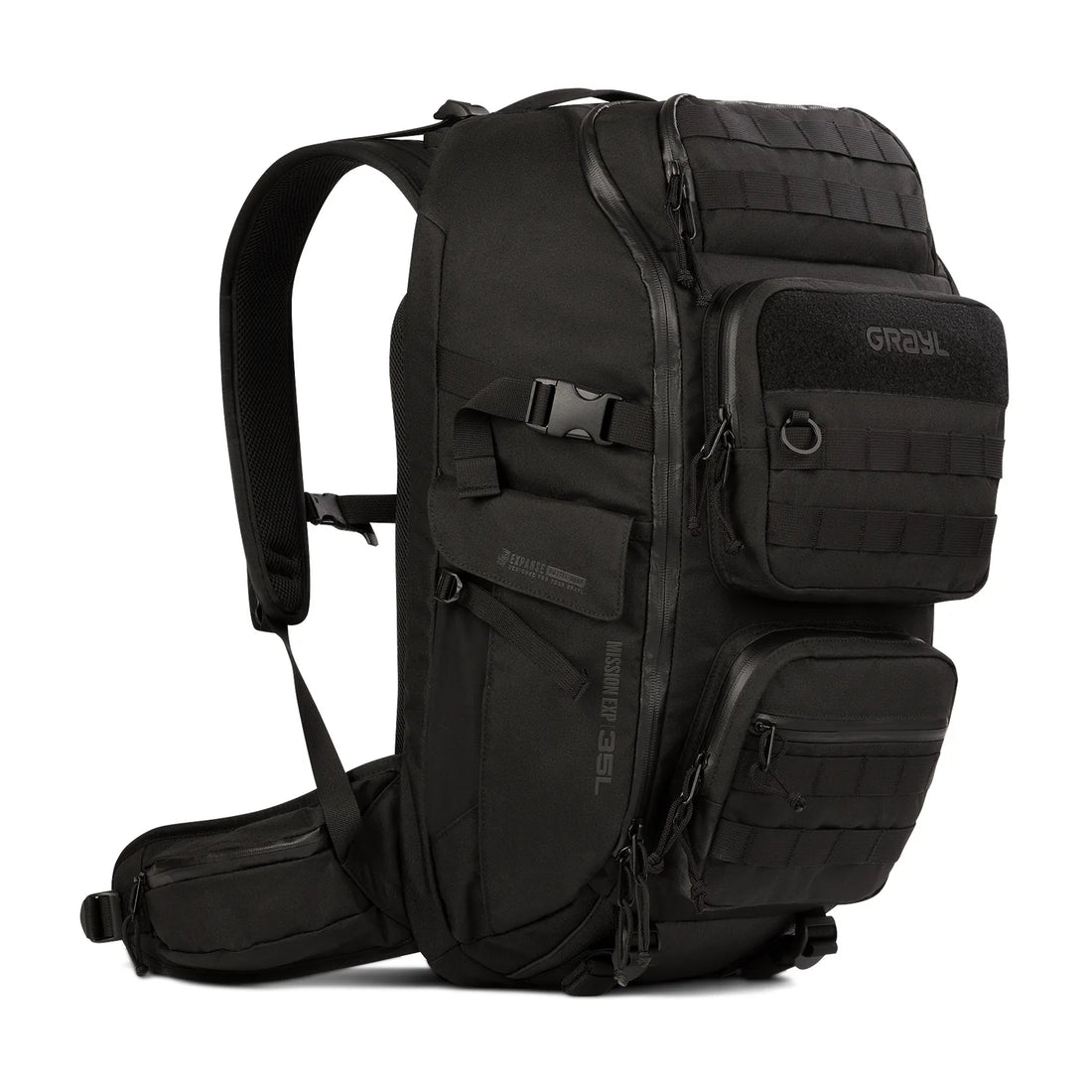 GRAYL Mission EXP Backpack 35L in Covert Black, front view