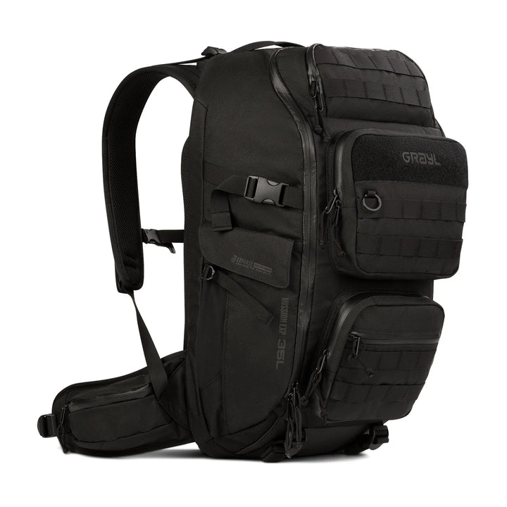 GRAYL Mission EXP Backpack 35L in Covert Black, front view