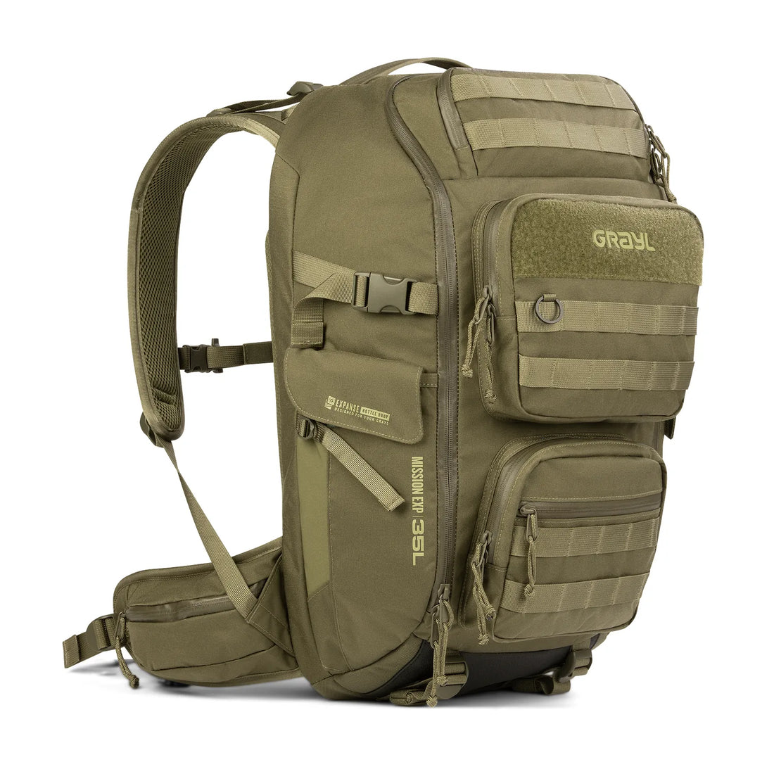 GRAYL Mission EXP Backpack 35L in Olive Drab, front view