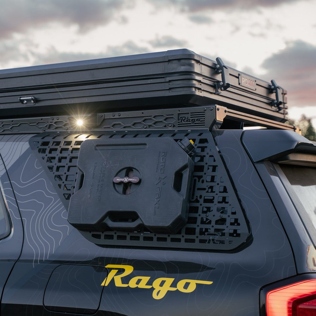 Rago external MOLLE panel holding a fuel can on a 6th gen 4Runner