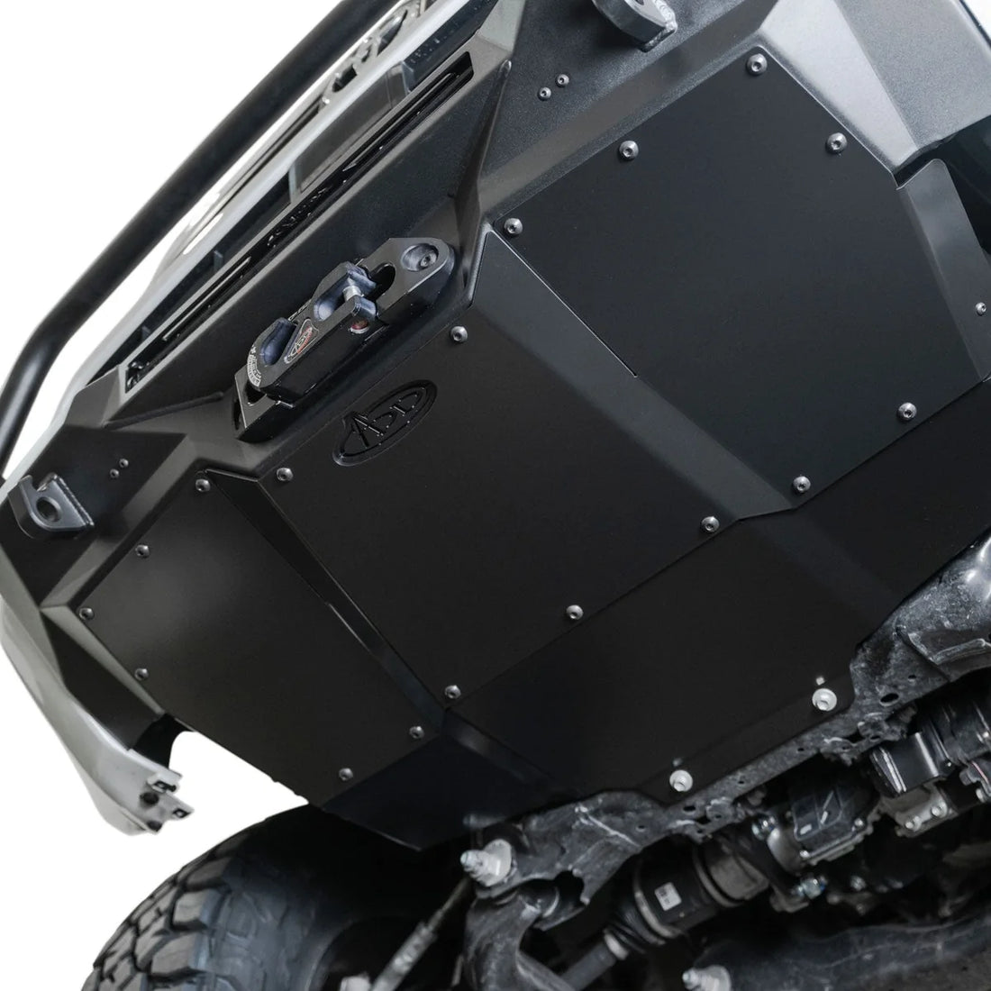 Underside view of the ADD 4Runner skid plate installed