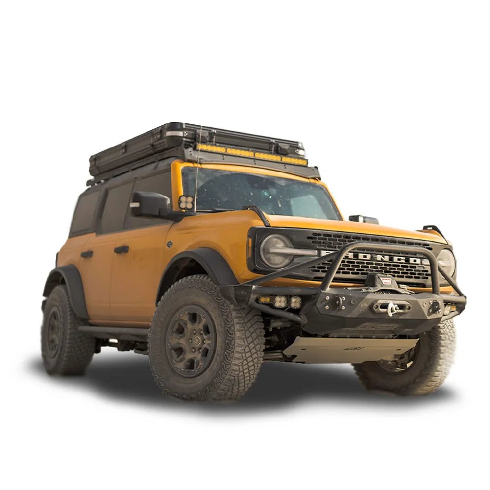 Ford Bronco 4-door with Prinsu roof rack, front three-quarter view