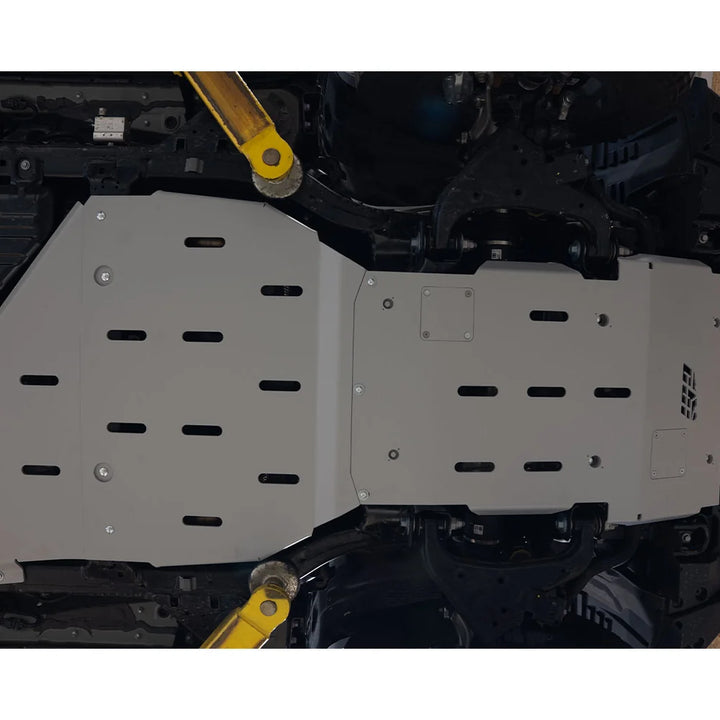 CBI full skid plate set installed under a Lexus GX550, underside view