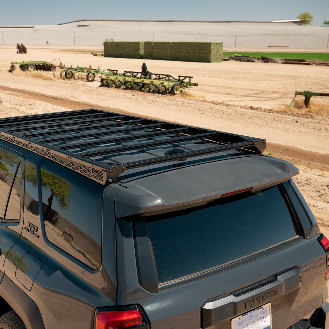Rago 4Runner roof rack installed on a 2025 Toyota 4Runner, rear three-quarter view