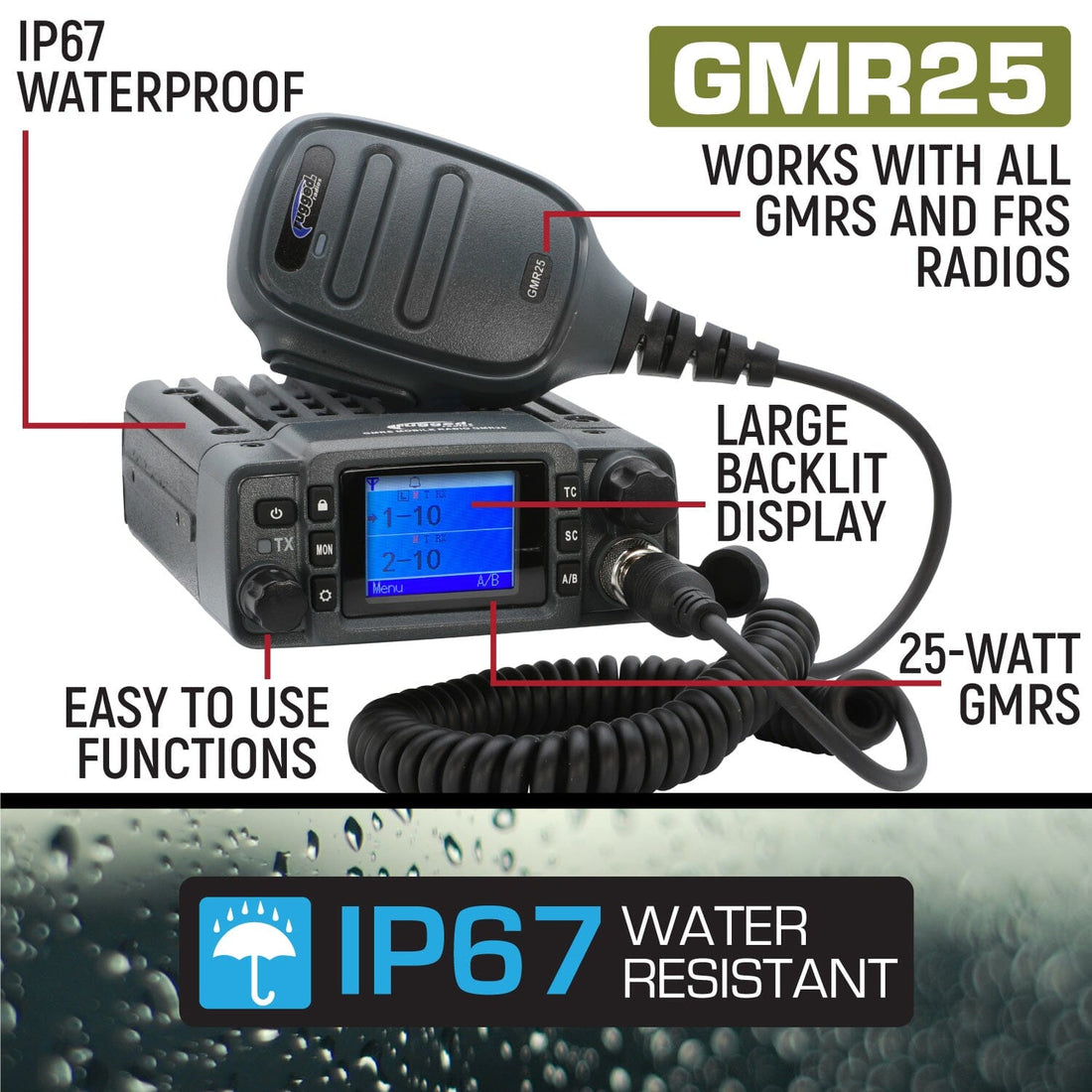 GMR25 - 25W Waterproof GMRS Mobile Radio