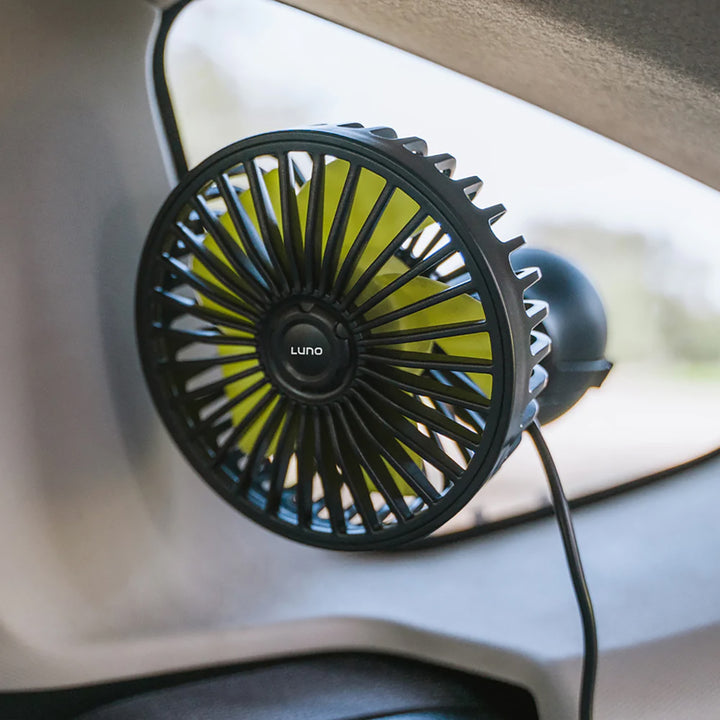 Luno USB car camping fan with suction mount