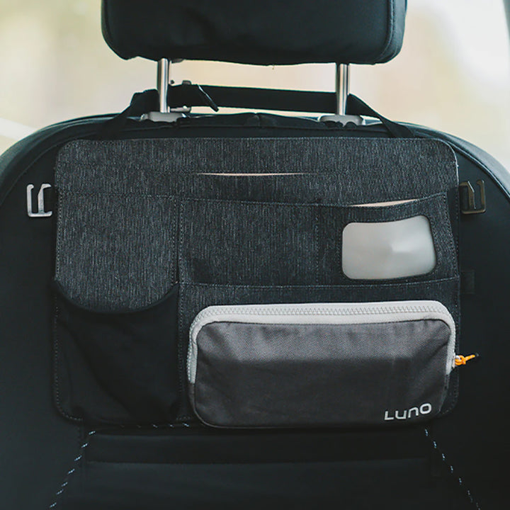 Luno seatback organizer on a car seat