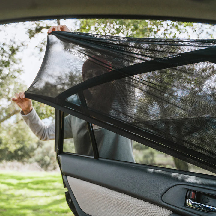 Luno mesh window screens on a vehicle rear door